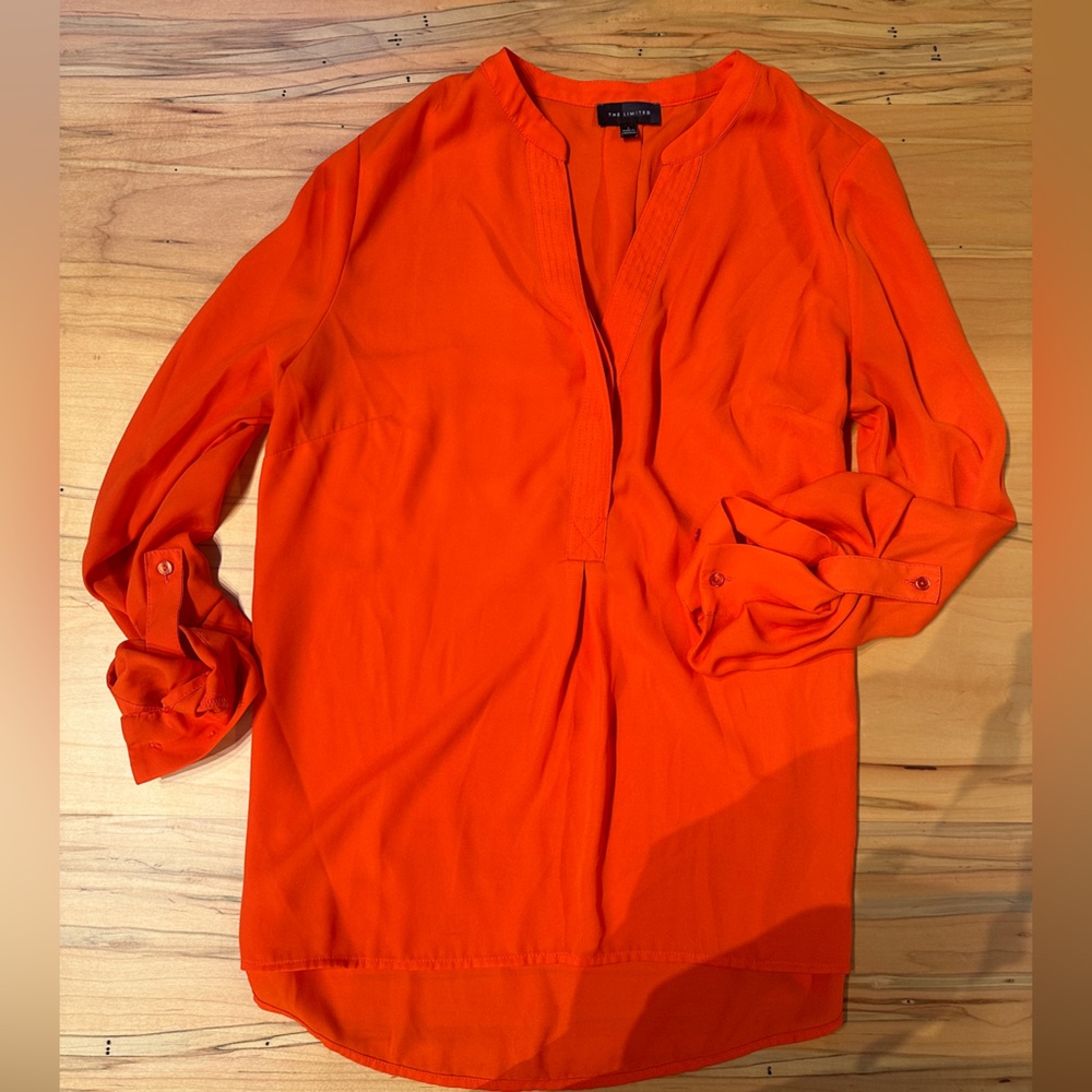 The Limited Chiffon Orange 3/4 Long Sleeve Blouse Size Small Tunic